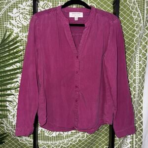Cloth & Stone Anthropologie Tencel Lyocell Smocked Button Down Blouse Magenta M